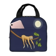 Funny Sloth Sleep Moon Tree Lunch Bag Reusable Insulated Lunch Box Kawaii Waterproof Lunch Tote For Women Men Office Work Picnic