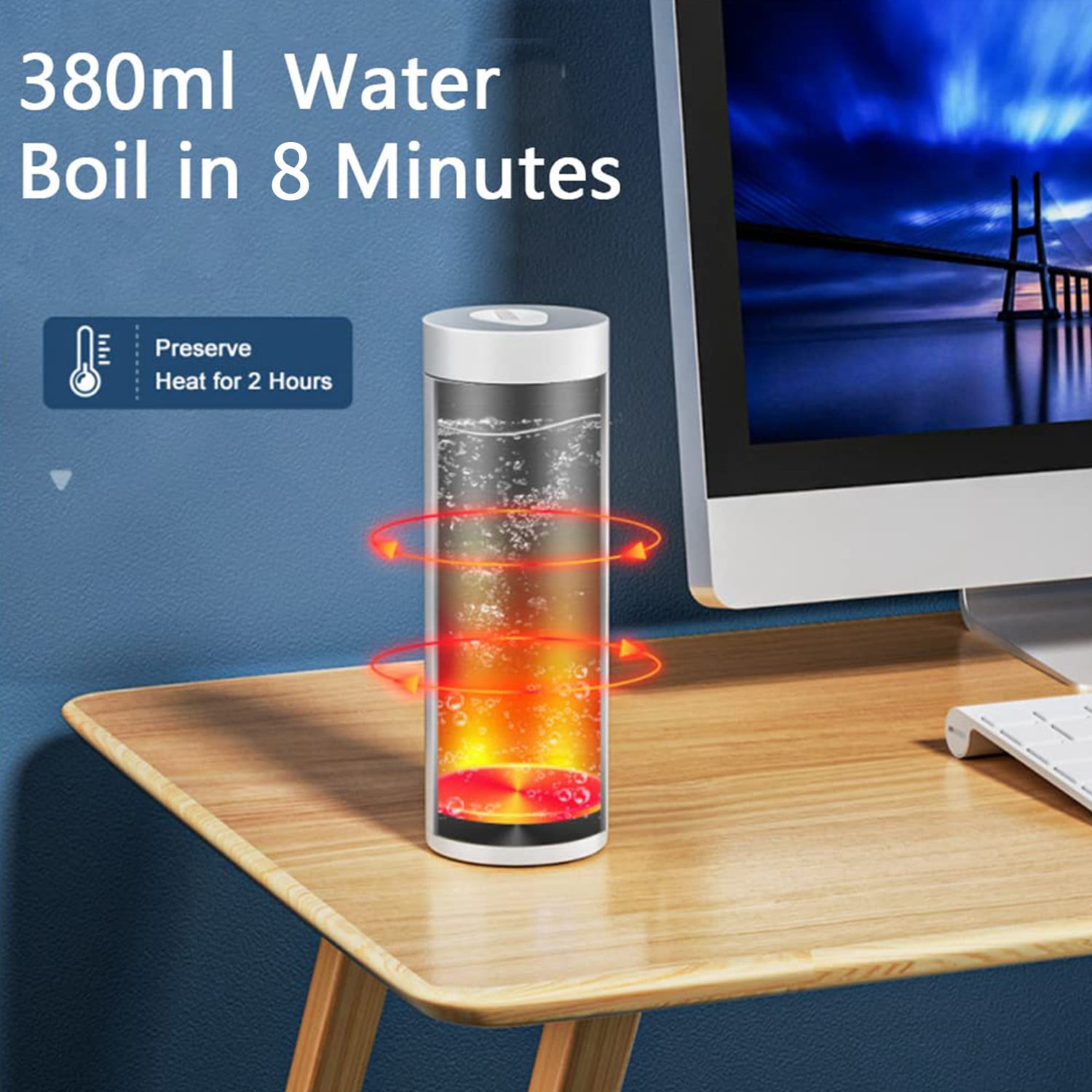 Smart Travel Kettle Electric Small Stainless Steel Portable Digital Electric Kettle for Boiling Water 380ml Travel Tea Kettle Portable Water Boiler, White