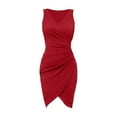 thumbnail image 1 of Vestido sexy de fiesta sin mangas con cuello en V, plisado y color liso para mujer, 1 of 1