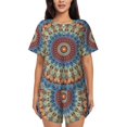 thumbnail image 1 of Fotbe Round Mandala Conjunto de Pijama Estampado para Mujer, 2 Piezas, Ropa de Dormir con Camiseta de Manga Corta y Shorts Suaves-Small, 1 of 6