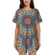 thumbnail image 1 of Fotbe Round Mandala Conjunto de Pijama Estampado para Mujer, 2 Piezas, Ropa de Dormir con Camiseta de Manga Corta y Shorts Suaves-4X-Large, 1 of 6
