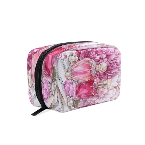 BZSMCE Makeup and Cosmetic Bag Women Simple Perfume Bottles with Flowers Pattern Square Cosmetic Bag