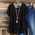 thumbnail image 2 of LEKWK Loose Linen Tops for Women Double Layer Flowy V-Neck Tunic Tops Loose Fit Dressy Short Sleeve Summer Blouses Ruffled Hem Beach Holiday Outfits, 2 of 9