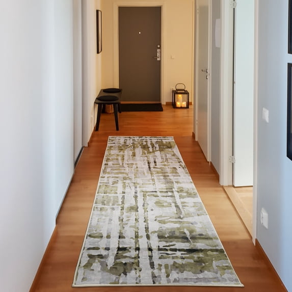 Grunge Decorative Rug, Abstract Paint Manifold Complicated Mixed and Lines Print Illustration, Quality Carpet for Bedroom Dorm and Living Room, 6 Sizes, Khaki White, by Ambesonne