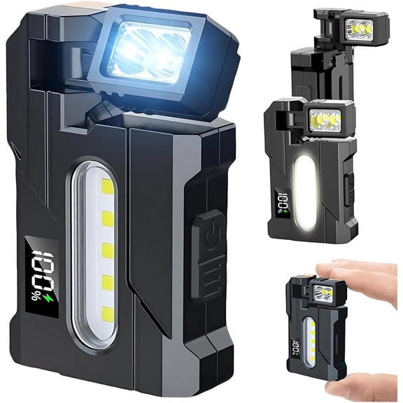 Rechargeable Everyday Carry Flashlight with Rotable Lamp Head, 1200 Lumens Super Bright Mini Flashlight, 1200mAh Portable Flat Pocket Flashlights, Magnetic Keychain Flashlight for Outdoor Home Emerge