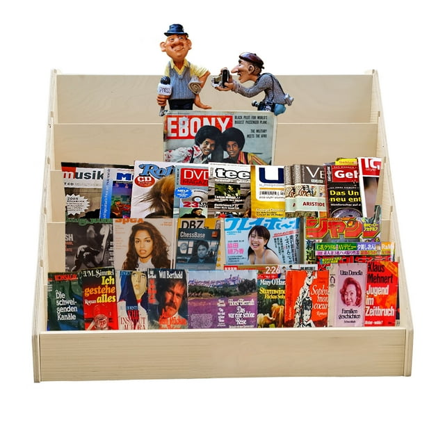 Stuffygreenus Single-Sided Book Display for Kids - Natural Wooden Magazine and Book Display Stand with 5 Shelves - Commercial and Home Use Safe and Kid Friendly Design