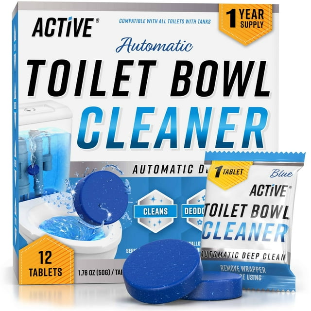 Tabletas limpiadoras para inodoros ACTIVE, automáticas, de gel azul, 12 tabletas