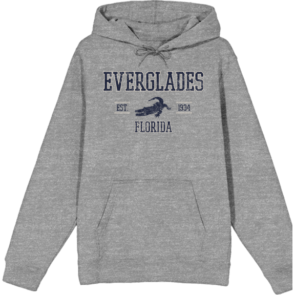 Everglades Florida Est 1934 Alligator Adult Heather Gray Long Sleeve Hoodie-Medium