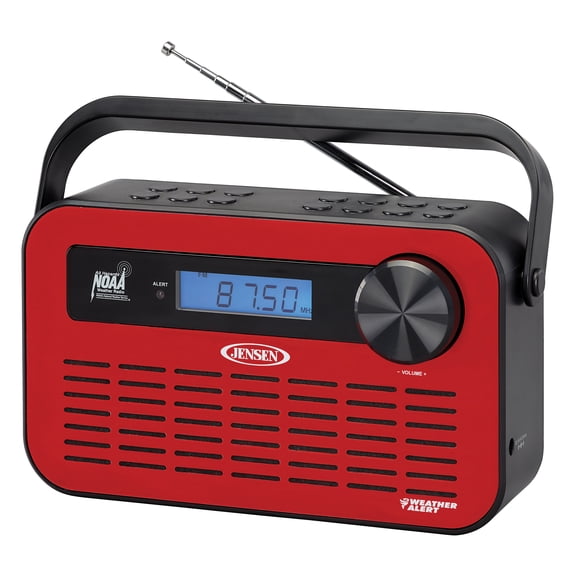 JENSEN Portable Digital AM/FM Weather Radio with Weather Alert and 2-Way Charging, Red, JEP-250