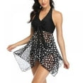 thumbnail image 1 of Women‘s Tankini Swimdress V Neck Mesh Halter Two Piece Swimsuits Push Up Flowy Bathing Suit Dress, 1 of 12