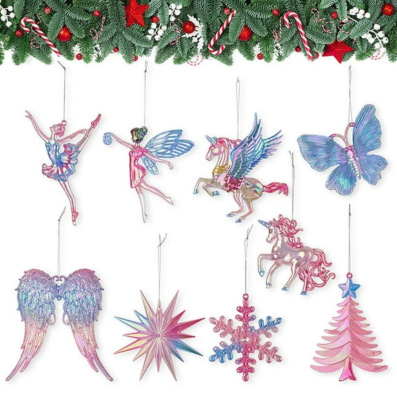 tasrioml Winter Acrylic Christmas Ornaments Colorful Snowflake Ballerina Dancer Feather Hanging Ornaments for Xmas Tree Decor