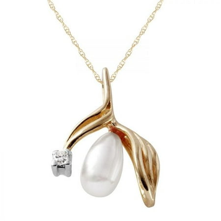 Foreli 0.02CTW Freshwater Pearl And Diamond 14K Yellow Gold Necklace