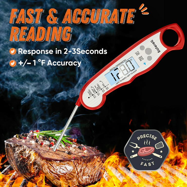Home-Complete Red Instant Read Digital Thermometer with Water-Resistant Feature