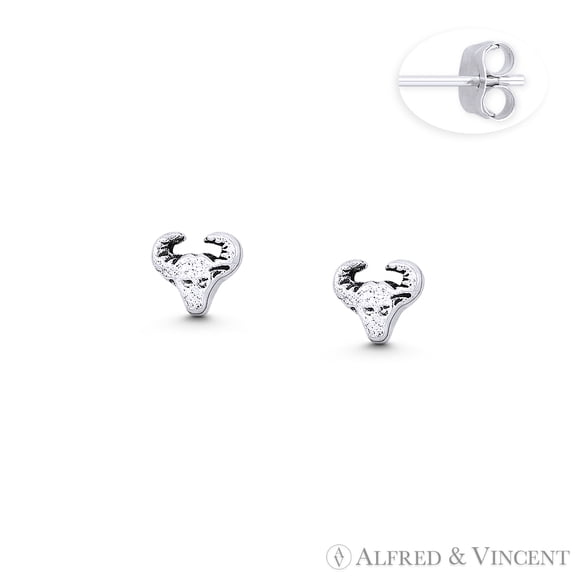Taurus the Bull Zodiac Astrological Sign Charm Stud Earrings in Oxidized .925 Sterling Silver