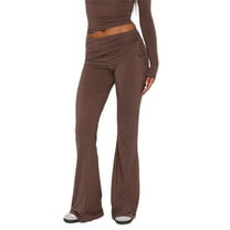 ABATAB Sweatpants for Women Fold over Low Rise Flare Yoga Pants Casual Lounge Side Drawstring Comfy Cycling Bell Bottom Clothes