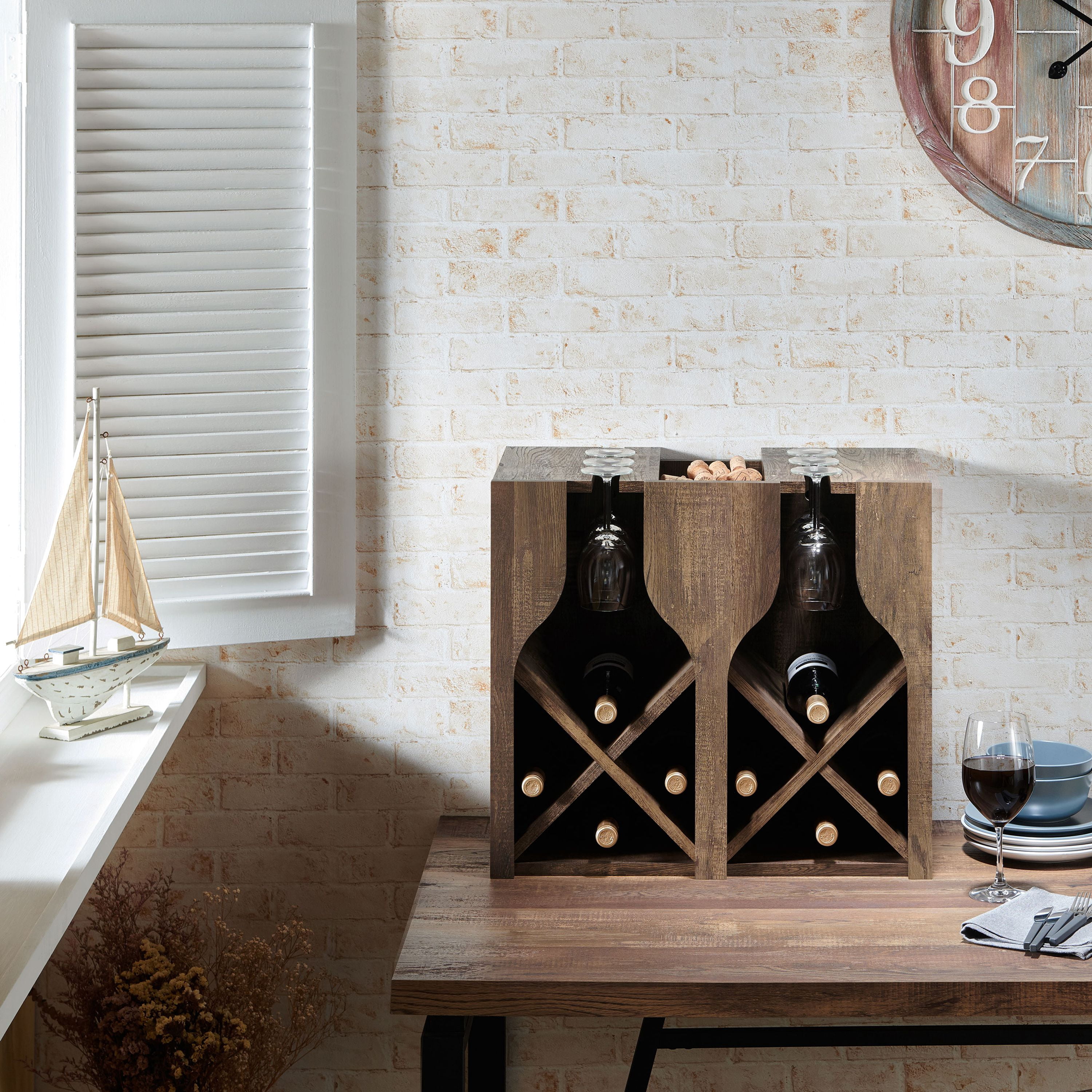 Furniture of America Tulum Wood Multi-Storage Wine Rack, Reclaimed Oak