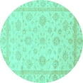 thumbnail image 1 of Ahgly Company Machine Washable Indoor Round Oriental Turquoise Blue Traditional Area Rugs, 3' Round, 1 of 4