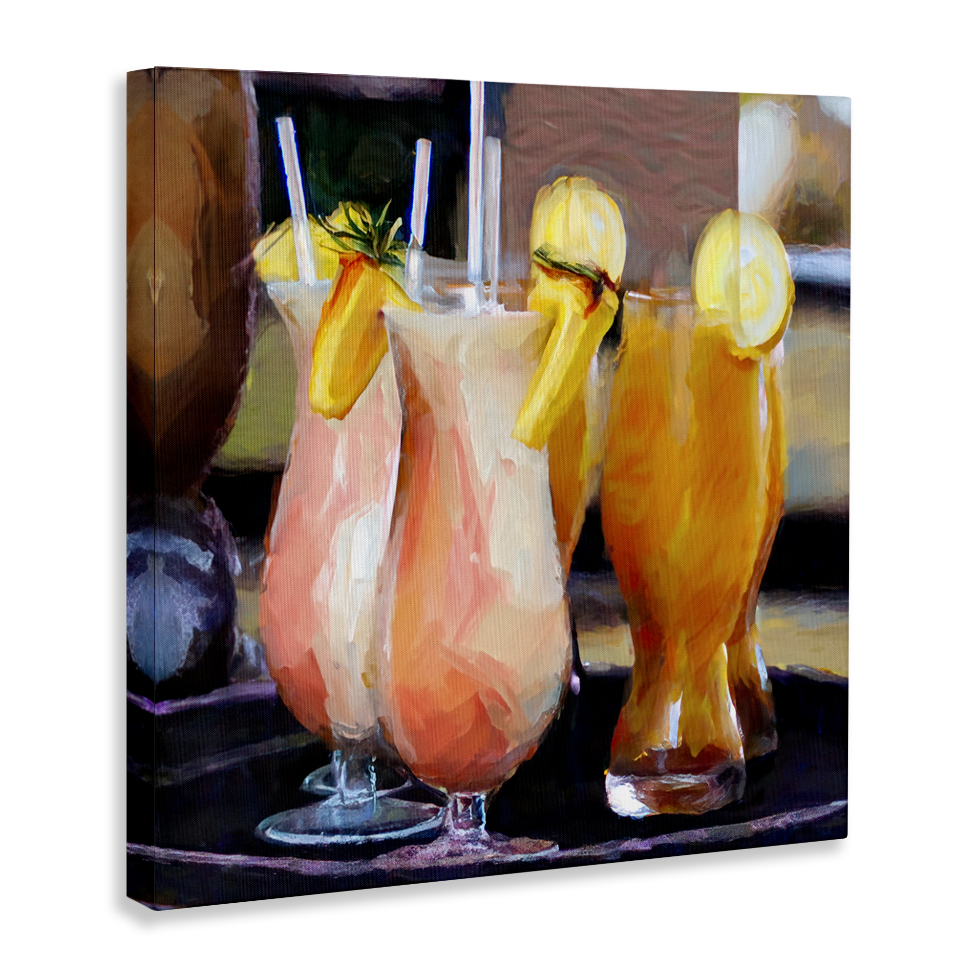 Stupell Industries Tropical Cocktails on Tray Food & Beverage Painting Wrapped Canvas Art Print Wall Art, 17 x 17