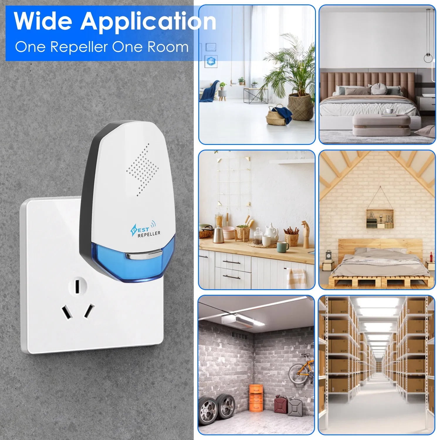 2PCS Ultrasonic Pest Repeller with Night Light, Plug In Pest Mice Repellent Indoor Roach Bed Bug Mouse Rodent Mosquito Killer for Bedroom Garage Warehouse Office