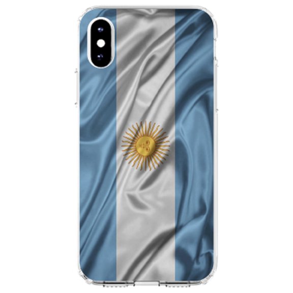 DistinctInk Clear Shockproof Hybrid Case for iPhone X / XS (5.8" Screen) - TPU Bumper, Acrylic Back, Tempered Glass Screen Protector - Argentina Waving Flag