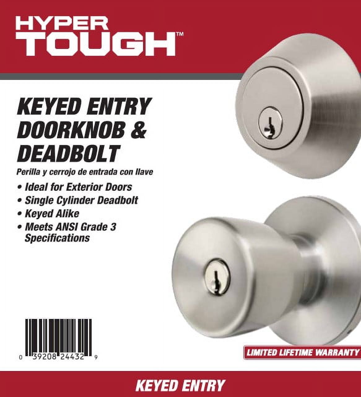 HYPER TOUGH KEYED ENTRY TULIP STYLE DOORKNOB AND DEADBOLT COMBO PACK, STAINLESS STEEL FINISH