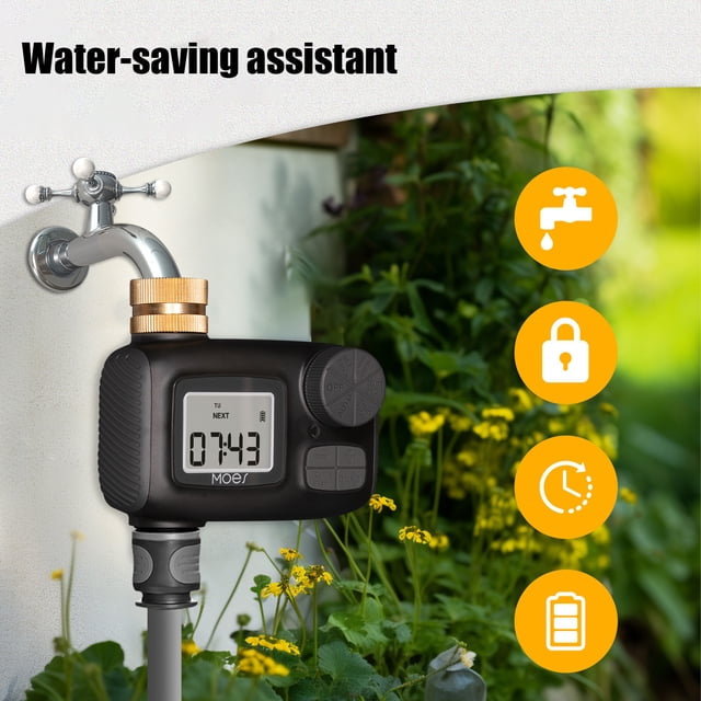 HaoXun 1-Way Brass Water Timer for Garden Hose - H3/4'' External Thread Automatic Irrigation Timer with Safety Lock Function, IP55 Waterproof, Battery-Operated for Outdoor Lawn Sprinkler Systems