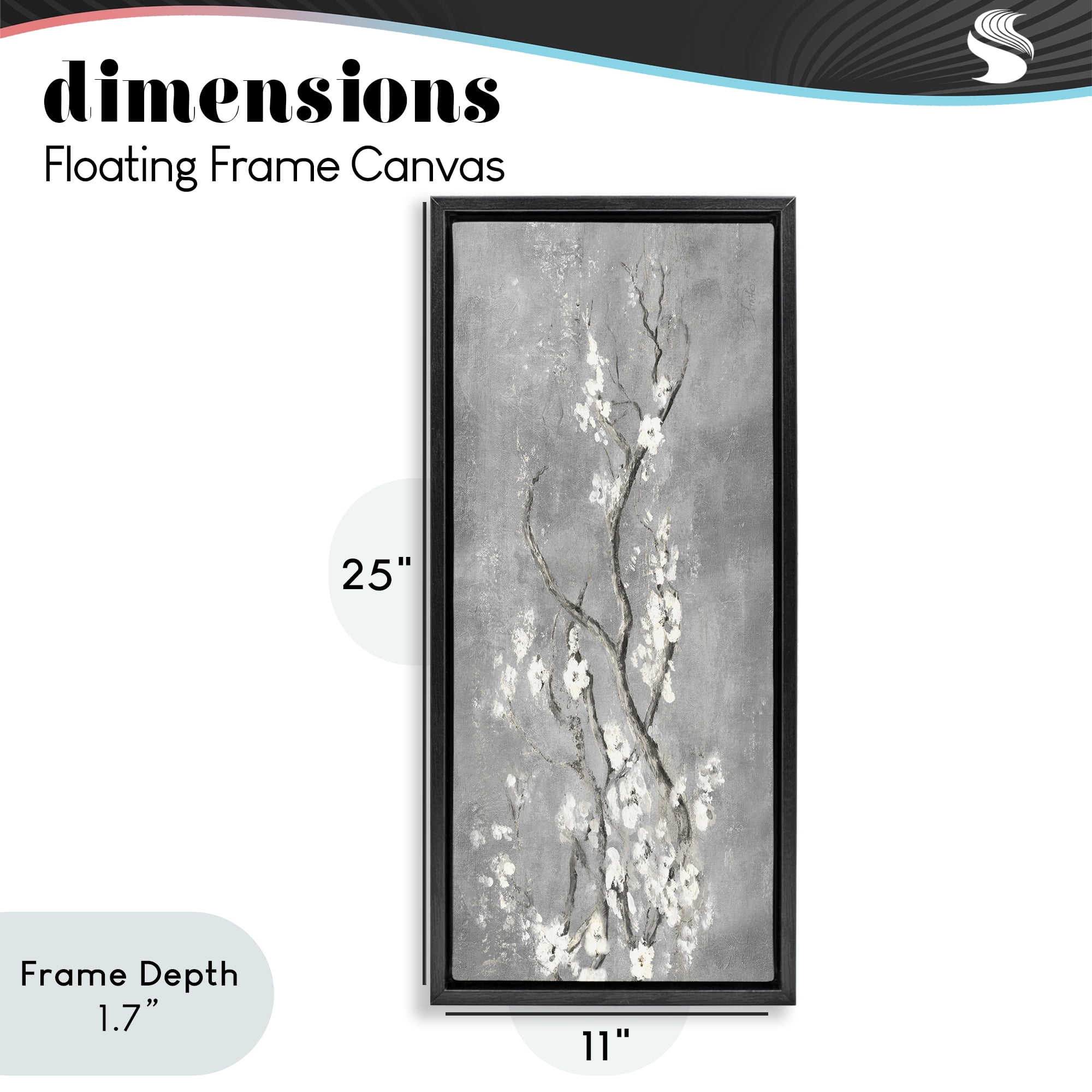 Stupell Industries White Cherry Blossoms Reaching Black Framed Floater Canvas Wall Art, design by Patricia Pinto