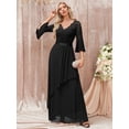 thumbnail image 5 of Miusol V-Neck Floral Lace Flare Sleeve Chiffon Ruffle Formal Dress, 5 of 7