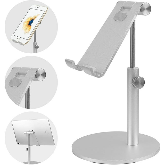 Smartelf Tablette Stand, Angle et Hauteur Réglables Support de Téléphone en Aluminium Support de Téléphone de Bureau Support de Téléphone Portable pour Bureau, Compatible avec 4-12,9 Pouces Ipad / Nintendo Interrupteur / Iphone / Samsung / Kindle-Argent