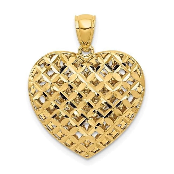 Finest Gold 14K Two-Tone Polished Reversible Diamond-Cut Filigree Heart Pendant