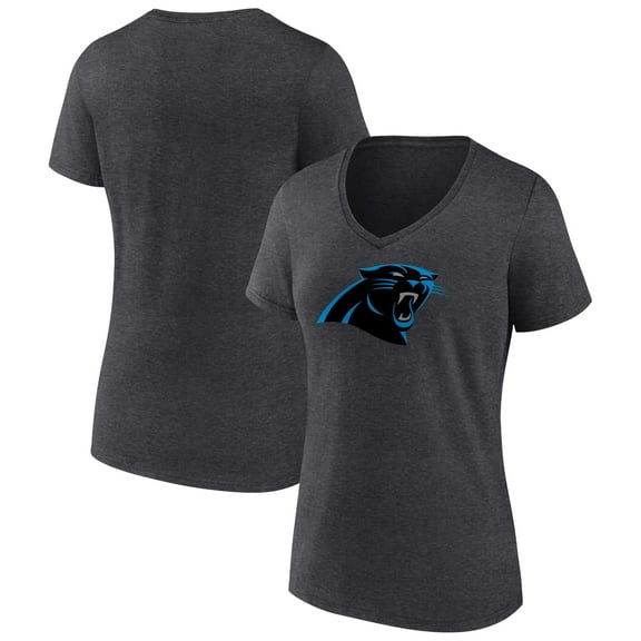 Women's Charcoal Carolina Panthers Primary Team Logo V-Neck T-Shirt