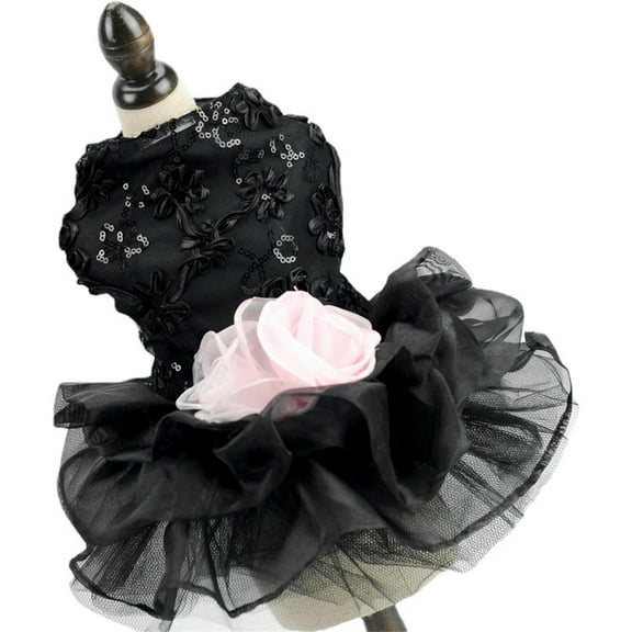 UOSIA Dog Tulle Dress Pet Wedding Dress Princess Sequins Puppy Party Outfit,L,Black