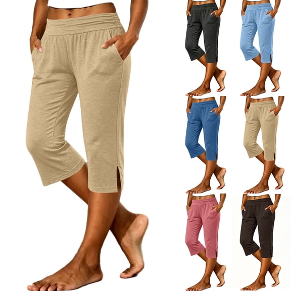 BUIGTTKLOP Capri Pants for Women Stretch High Waisted Yoga Capris Pull on Soft Workout Cropped Lounge Joggers with Pockets