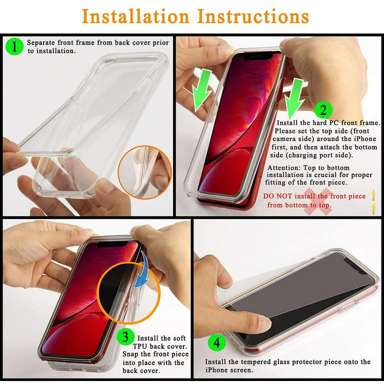 COOLQO Compatible for iPhone XR Case, with [2 x Tempered Glass Screen  Protector] Clear 360 Full Body Coverage Hard PC+Soft Silicone TPU 3in1  [Heavy