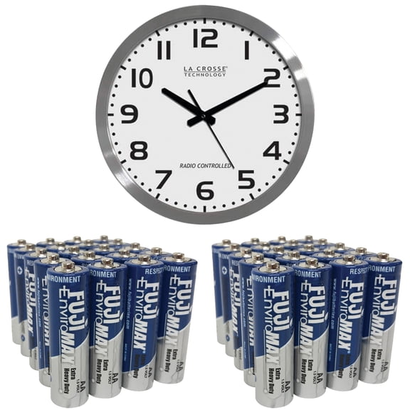La Crosse Technology WT-3161WH 16" Brushed-Metal Atomic Wall Clock & Fiji AA 40 PK