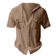 thumbnail image 1 of Camisas de Manga Larga de los Hombres con Capucha Cardigan de Color Sólido Suelto Top de Lino, Casual Deportes Camisa de Playa con Botones, 1 of 5