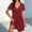 Wine, variant on FRSASU Women's Mini Dress Casual V Neck Short Sleeve Pleated Dresses Solid Color Loose Fit Fashion Summer Dress Wine