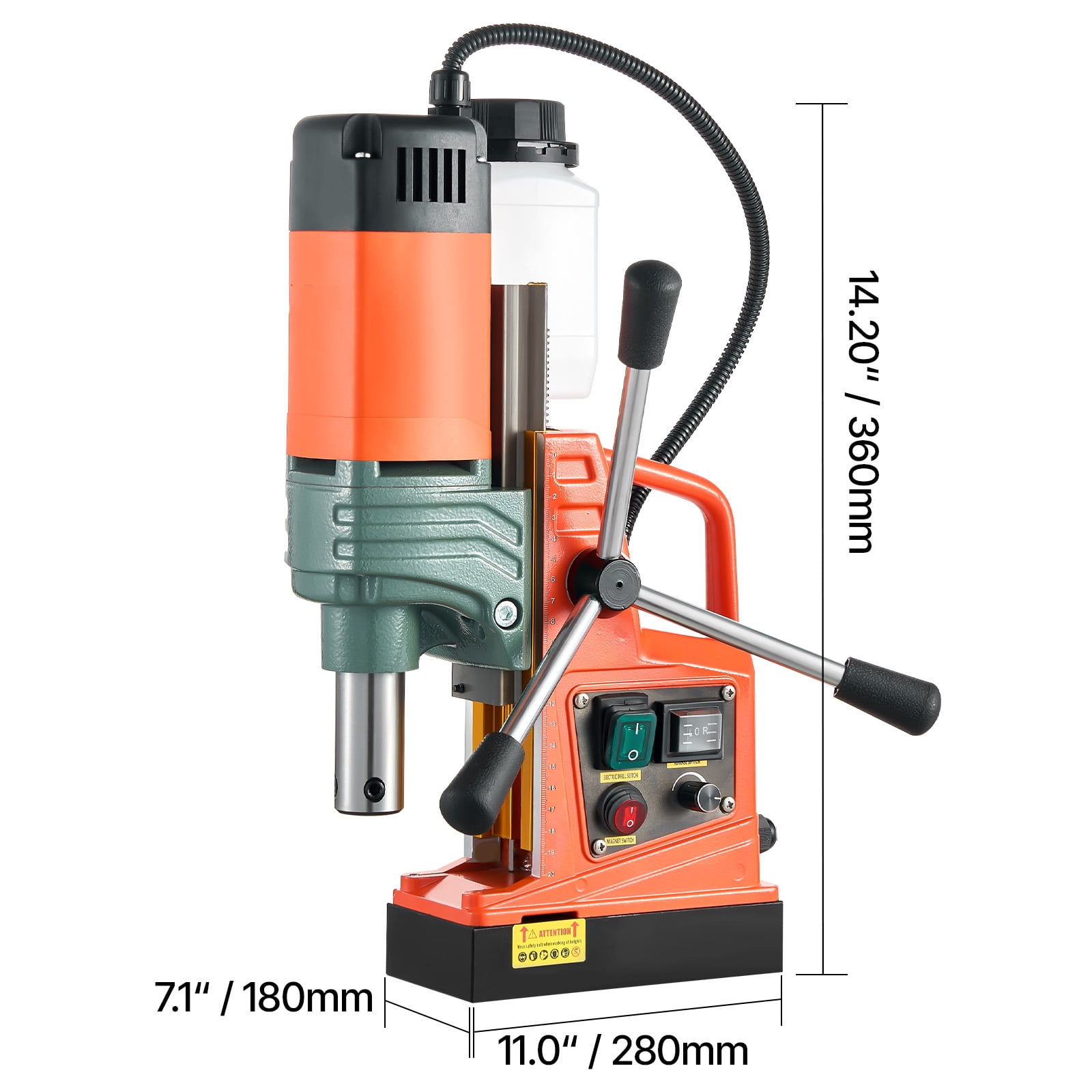 KFFKFF Magnetic Drill with 1450W Motor, 2-inch Coring Capacity, 2922 lbf Magnetic Force, Portable Electric Drill Press with 6 Coring Bits, Adjustable Speed,Ideal for Metal Drilling and Industrial Use