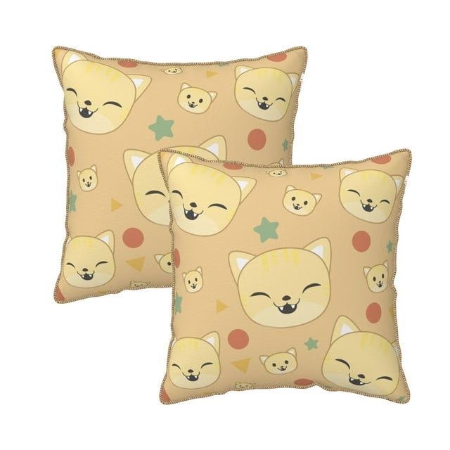 Housses de Coussin Décoratives en Velours Lot de 2, Housse de Coussin Carrée Douce avec Fermeture Éclair Invisible Impression Visage de Chat Mignon, 16"x16 Pouces
