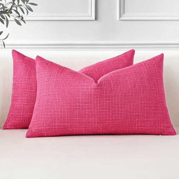 Eryueer Set of 2 Cushion Covers 40x60 cm Linen Hot Pink Decorative Throw Pillow Covers 16x24 Inch Lumbar Cushion Case Home Decor Pillowcases for Couch Sofa Living Room Bed (Deep Hot Pink)