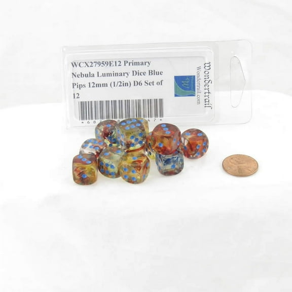 Primary Nebula Luminary Dice with Blue Pips 12mm (1/2in) D6 Set of 12 Wondertrail
