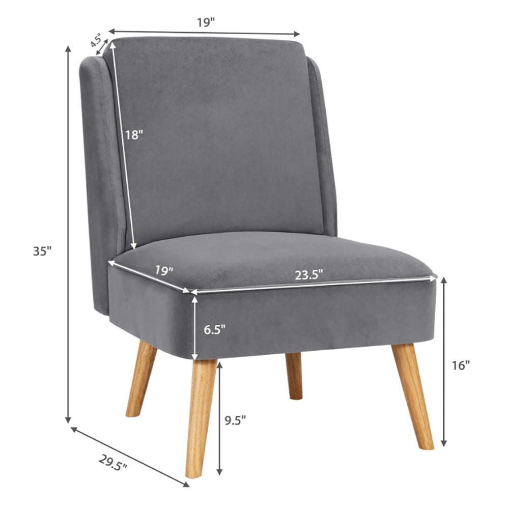 Finihen Velvet Accent Chair, Velvet Accent Armless Side Chair with Rubber Wood Legs, for Living Room, Bedroom, Gray