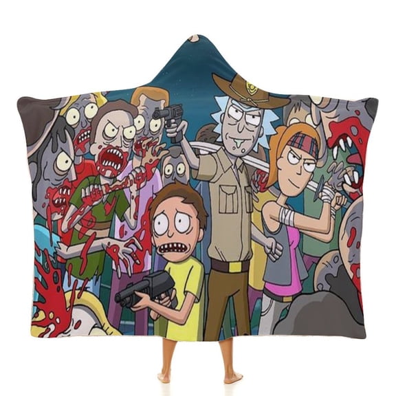 Rick And Morty Wearable Blanket Cloak Arctic Velvet Hooded Blanket Soft Fuzzy Hoodie Blanket Cape for Adults Kids 40"x50"