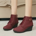 thumbnail image 2 of Ankle Boots Women Autumn Winter Wedge Heel Platform Lace Up Ankle Boots Warm Comfortable Shoes Booties Women Wine 40, 2 of 6