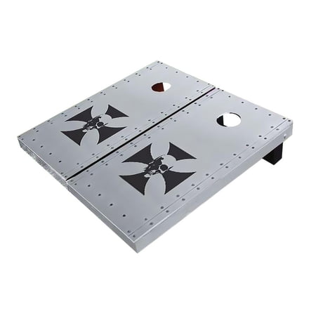 Skip's Garage Rivet Iron Cross With Skull Solid Wood Cornhole Board Set