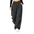 thumbnail image 2 of Costeam Womens Waterproof Quick Dry Cargo Pants Zip Closure Side Cargo Pockets Drawstring Elastic High Waist Loose Straight Wide Leg Lightweight Full Length Casual Utility Trousers, 2 of 6