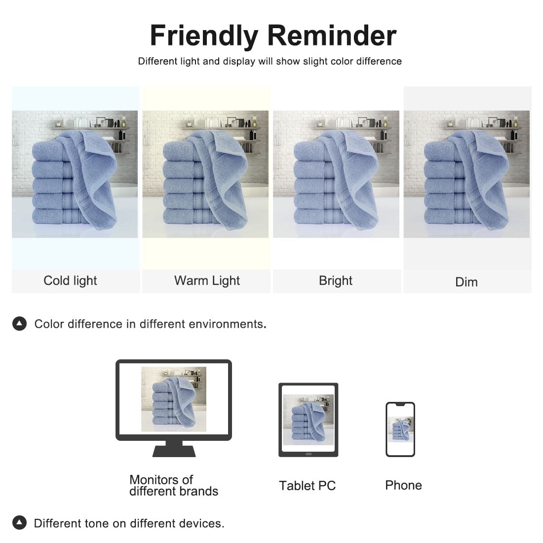 PiccoCasa 6PCS Cotton Soft Hand Towels Set for Bathroom 13" x 29" Blue