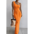 thumbnail image 5 of Women’s Sexy Slim One Shoulder Neck Long Dress Sleeveless Summer Cocktail Maxi Dresses for Women Orange M, 5 of 5