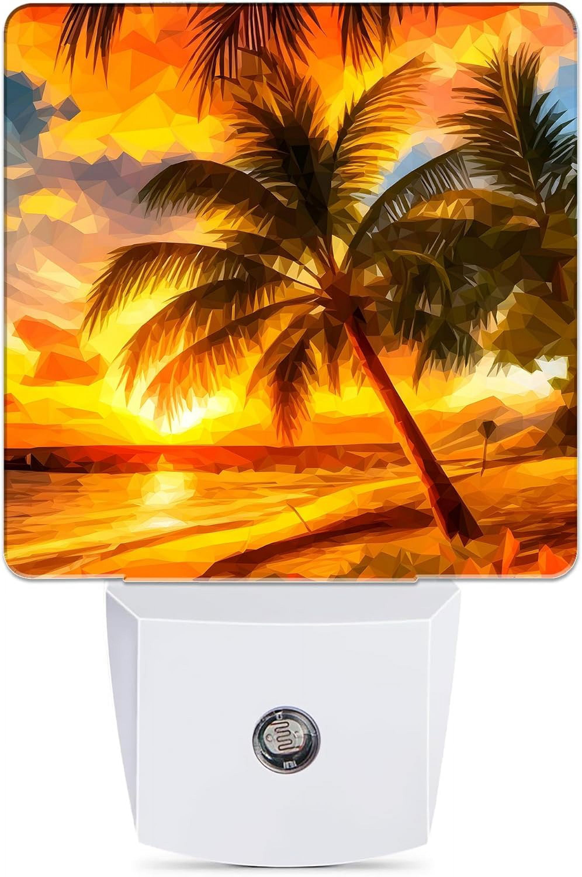 RGHJAR-Sunset Seashore Night Light, Palm Trees Night Lights Plug into Wall Decor for Bedroom,Bathroom,Hallway,Kitchen,Dusk to Dawn Sensor Nightlights for Boys Girls Women Men Room Gifts