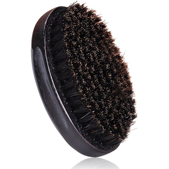 Men's Boar Bristle Beard Brush with Wooden Handle - Pocket Size for Mustache and Beard Grooming (Black)